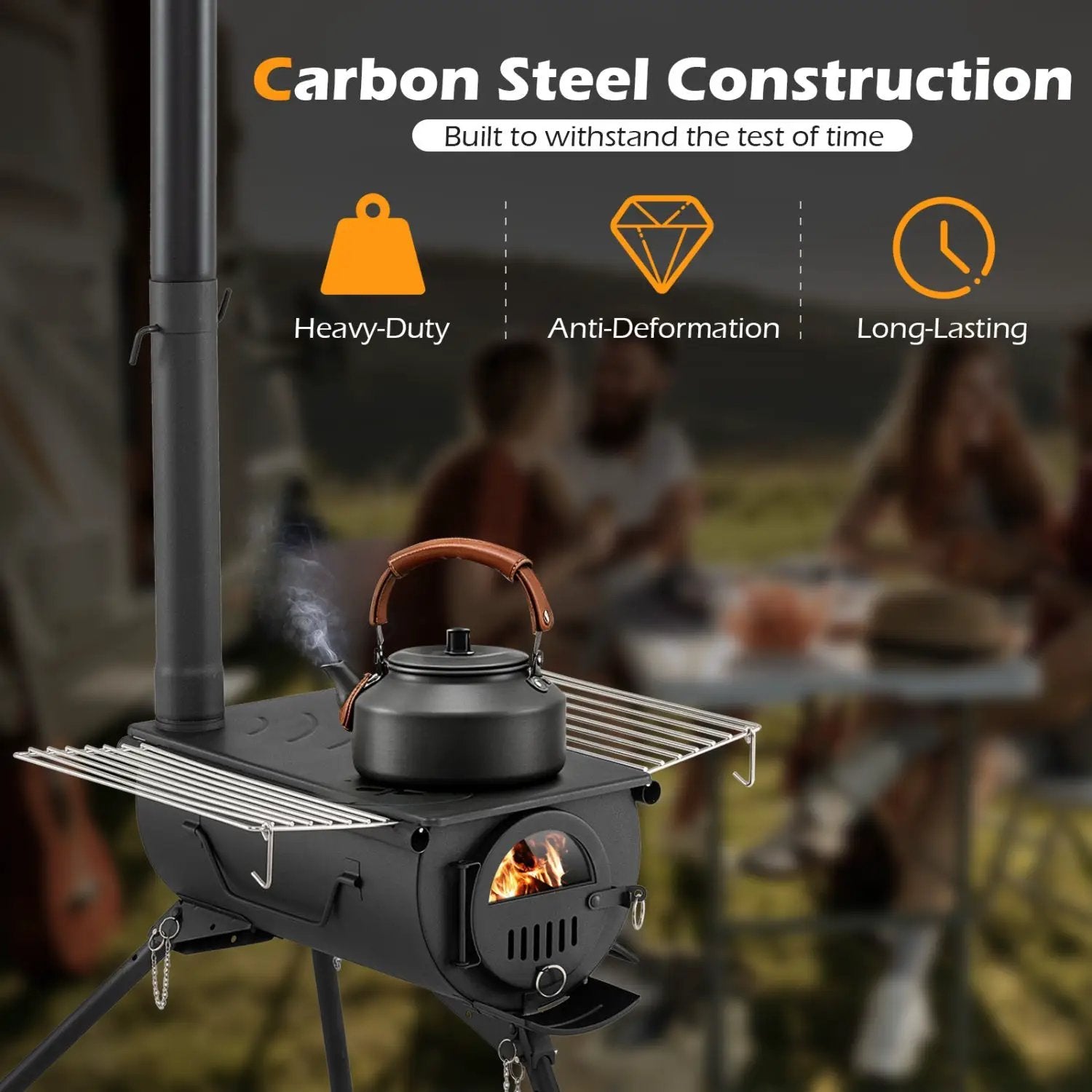 Hot Tent Stove with Chimney Pipes and Foldable Legs for Outdoor Heating by DirectDeals