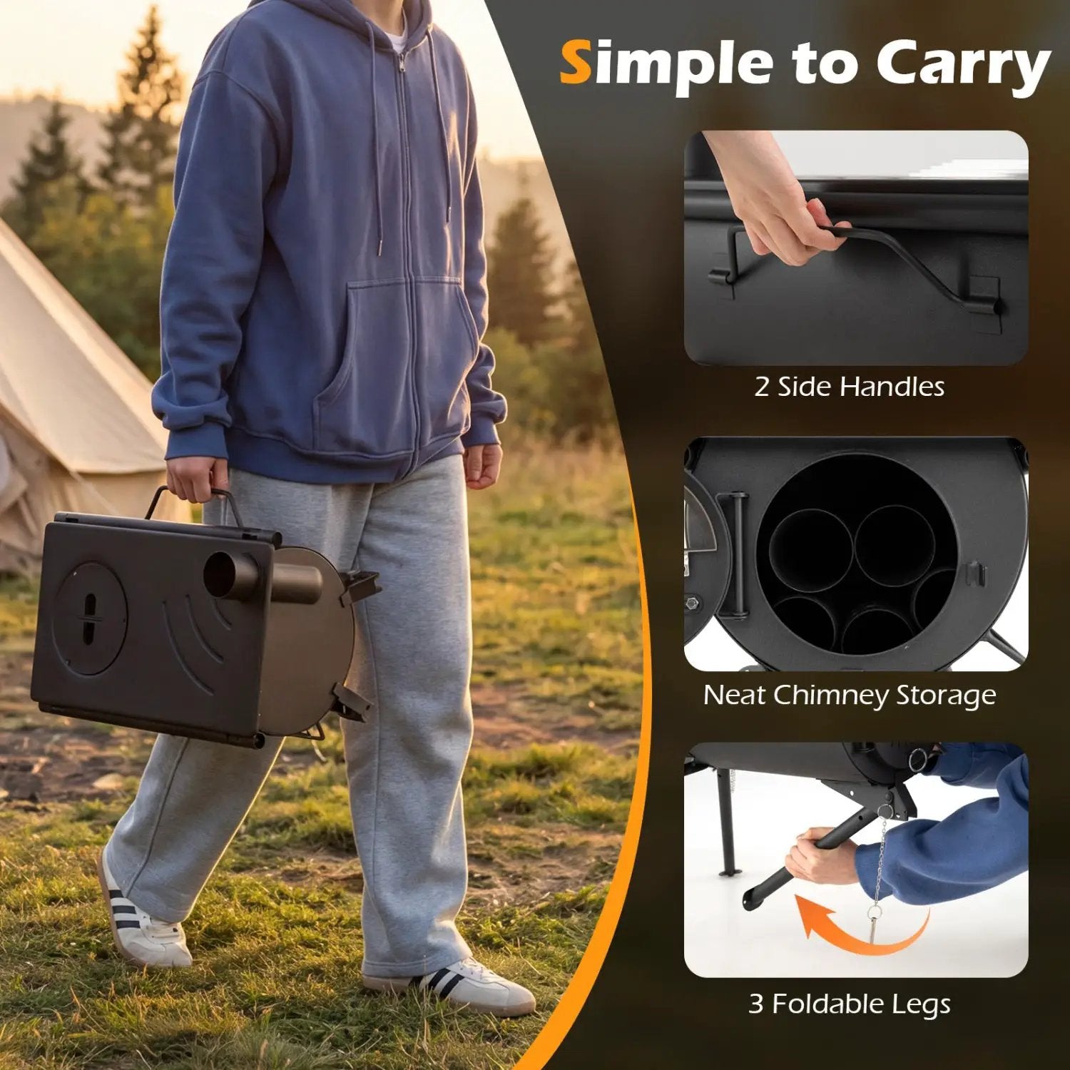 Hot Tent Stove with Chimney Pipes and Foldable Legs for Outdoor Heating by DirectDeals