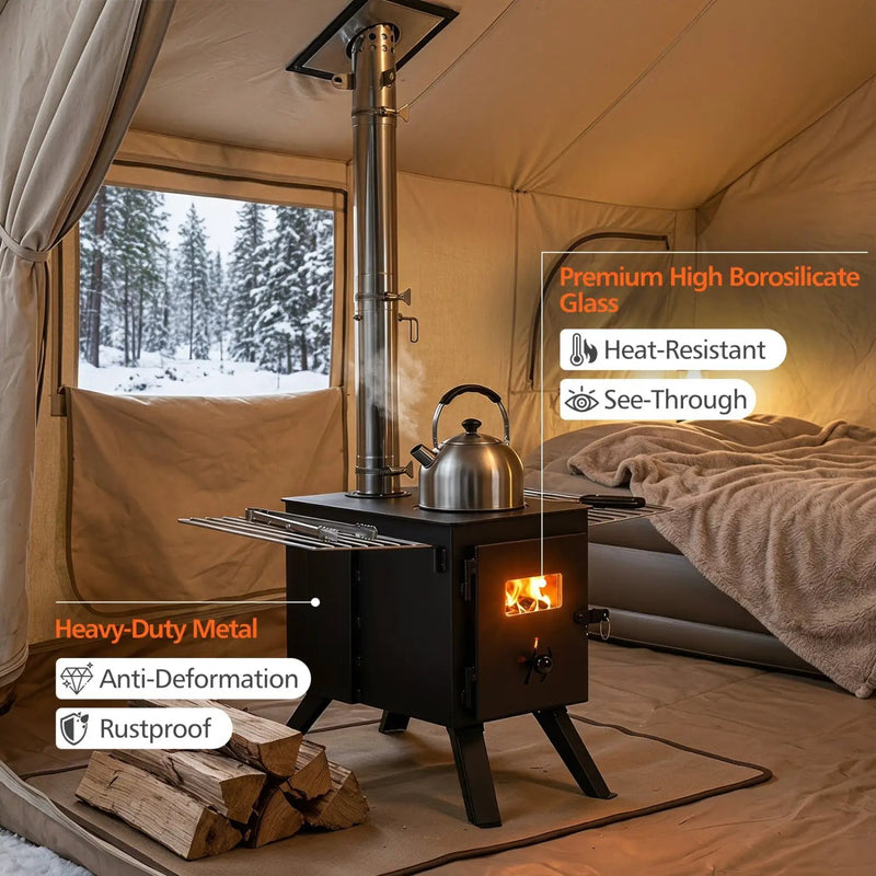 Hot Tent Wood Burning Stove with 8 Chimney Pipes & Ash Tray by DirectDeals