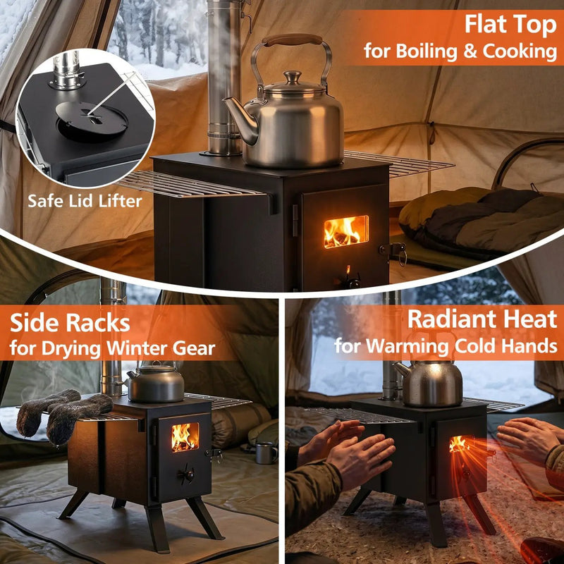 Hot Tent Wood Burning Stove with 8 Chimney Pipes & Ash Tray by DirectDeals