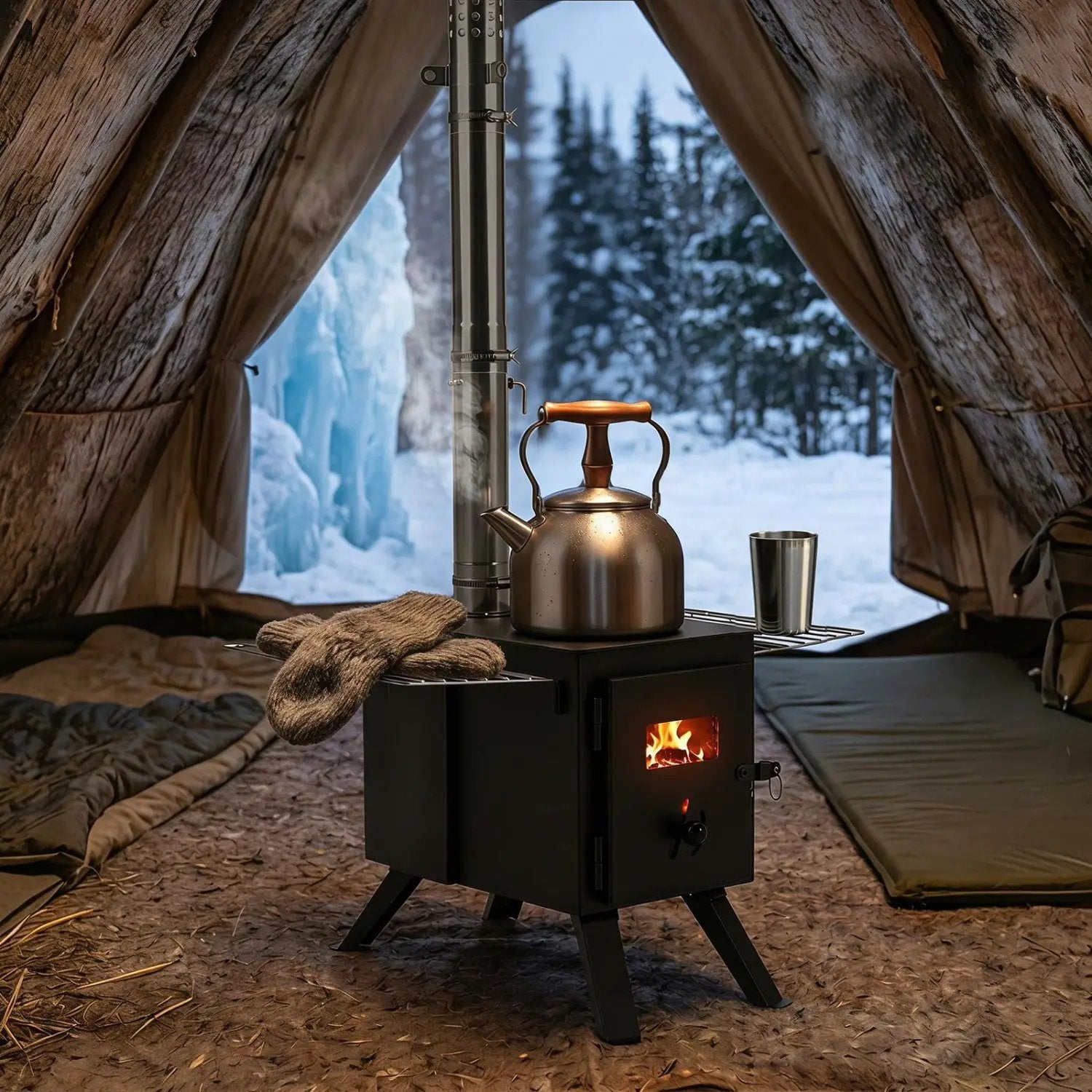 Hot Tent Wood Burning Stove with 8 Chimney Pipes & Ash Tray by DirectDeals