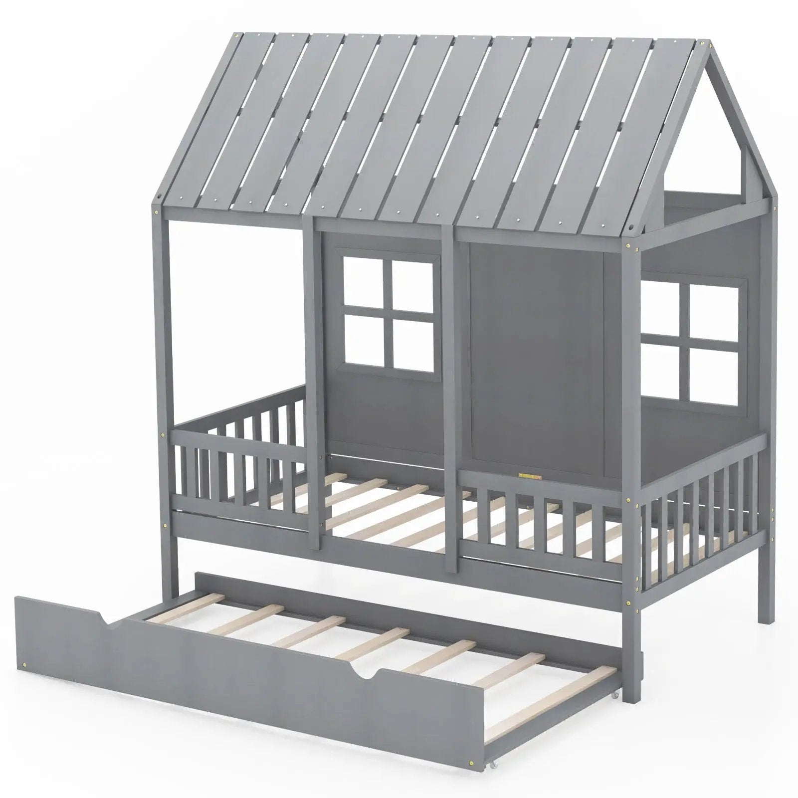 Twin Size Bed Frame House Bed with Trundle and 82 Inch Tall Roof by DirectDeals