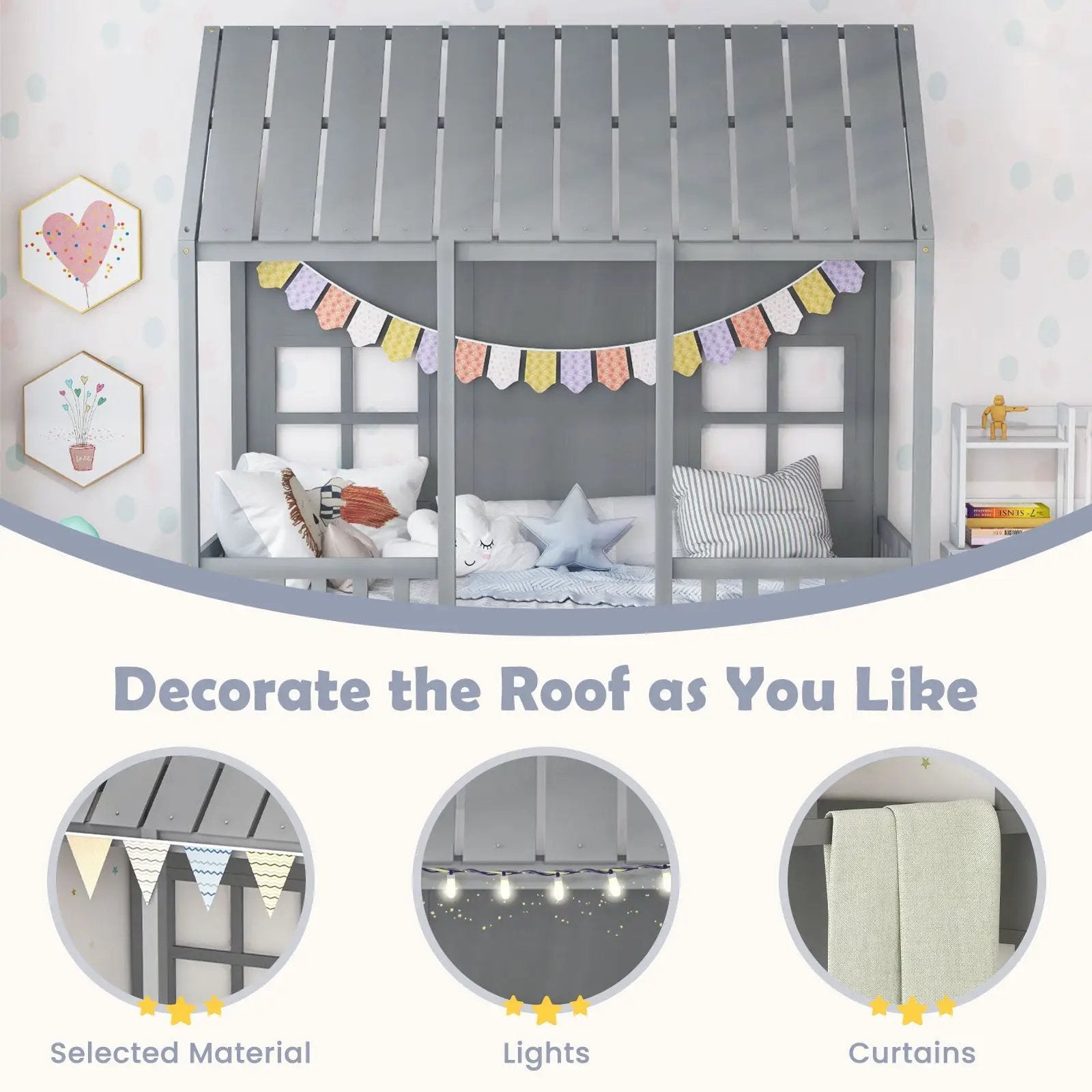 Twin Size Bed Frame House Bed with Trundle and 82 Inch Tall Roof by DirectDeals
