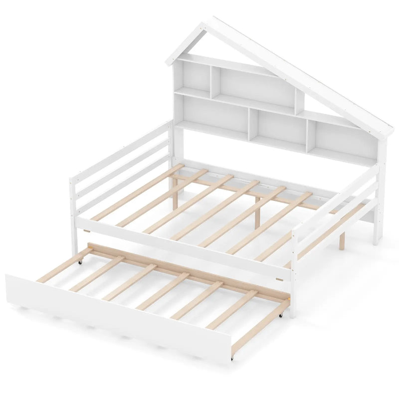 House-Shaped Full Size Daybed with Twin Size Trundle-White by DirectDeals