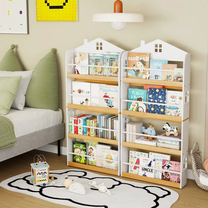 House-Shaped Kids Bookshelf with Anti-falling Baffles-White by DirectDeals