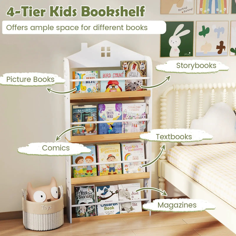 House-Shaped Kids Bookshelf with Anti-falling Baffles-White by DirectDeals