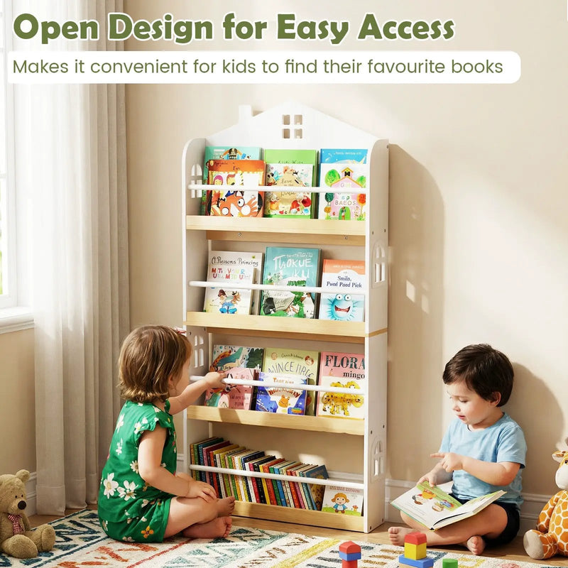 House-Shaped Kids Bookshelf with Anti-falling Baffles-White by DirectDeals