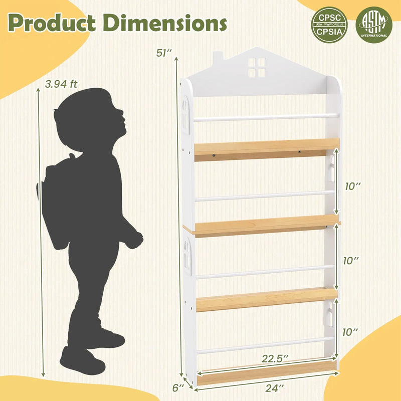 House-Shaped Kids Bookshelf with Anti-falling Baffles-White by DirectDeals