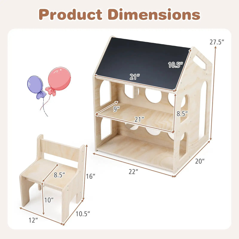 House-shaped Wooden Activity Kids Table Chair Set-Natural by DirectDeals