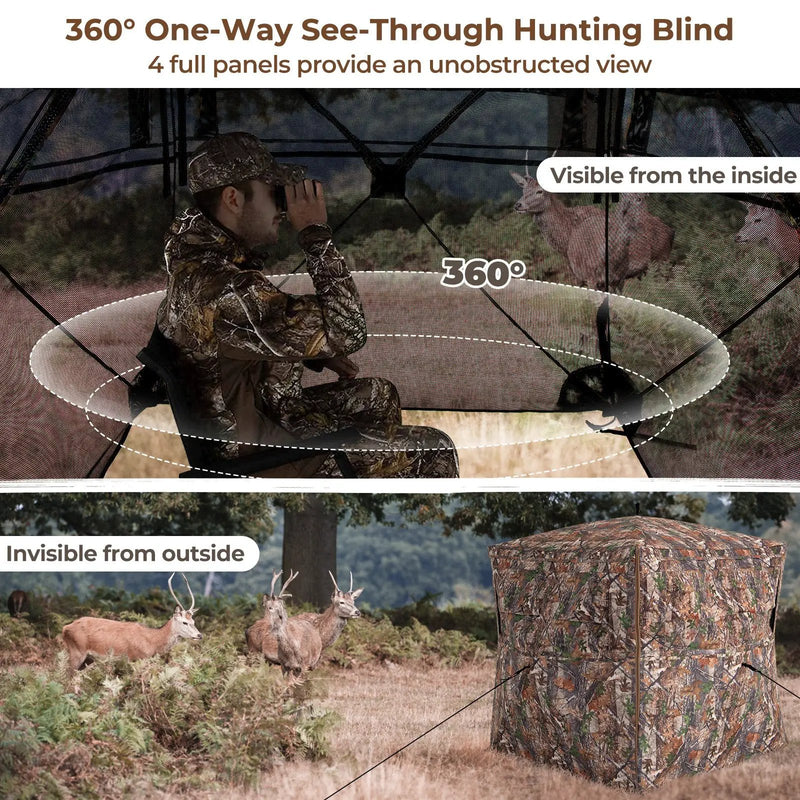 Hunting Blind 360 Degree One-Way See-Through Ground Blind for 2-3 Person by DirectDeals