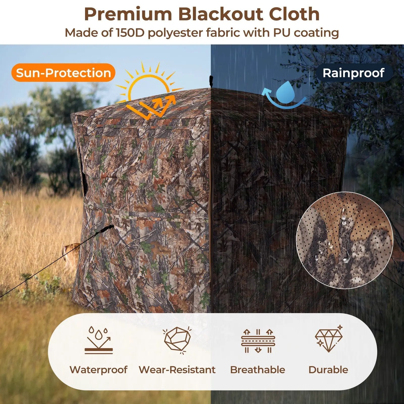 Hunting Blind 360 Degree One-Way See-Through Ground Blind for 2-3 Person by DirectDeals