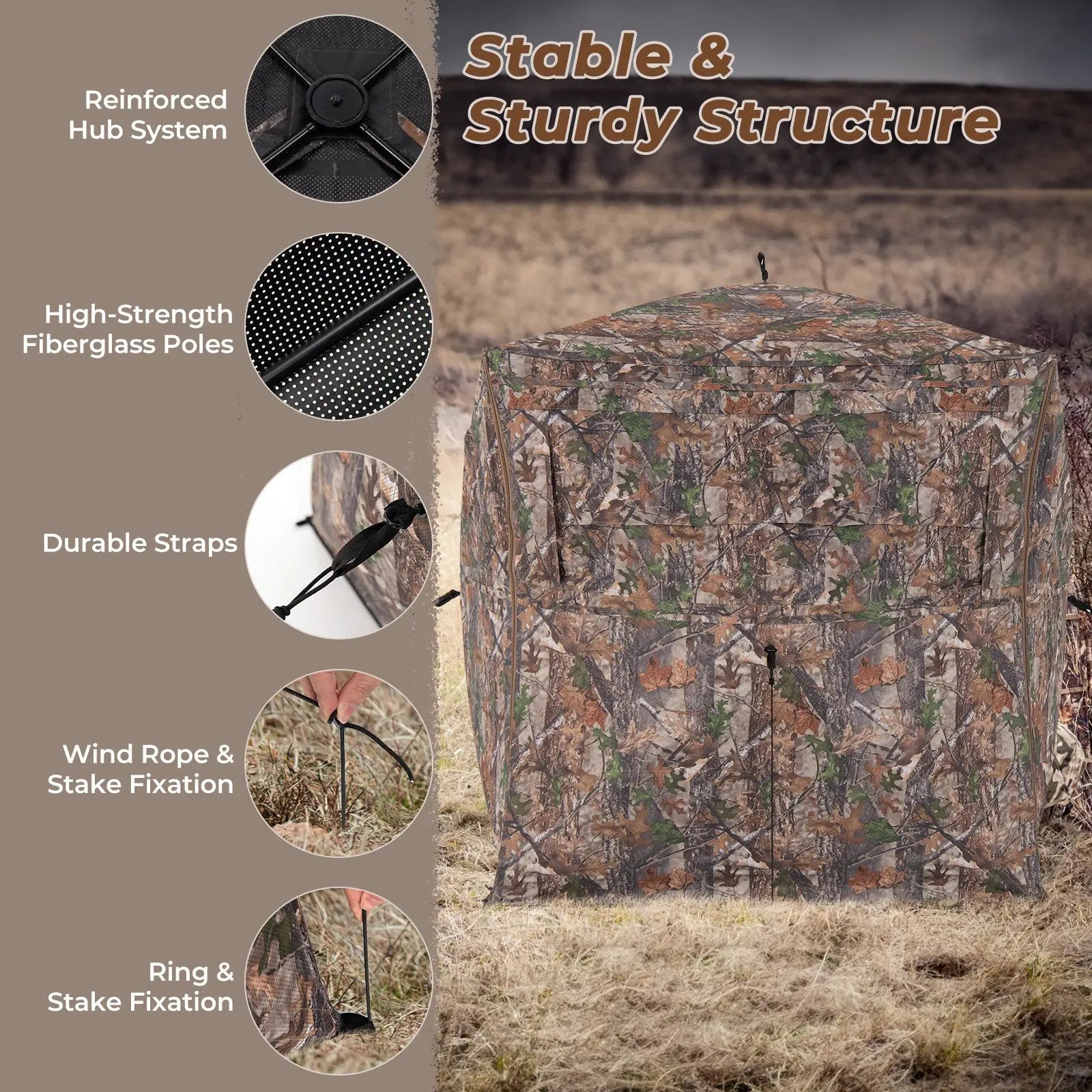 Hunting Blind 360 Degree One-Way See-Through Ground Blind for 2-3 Person by DirectDeals