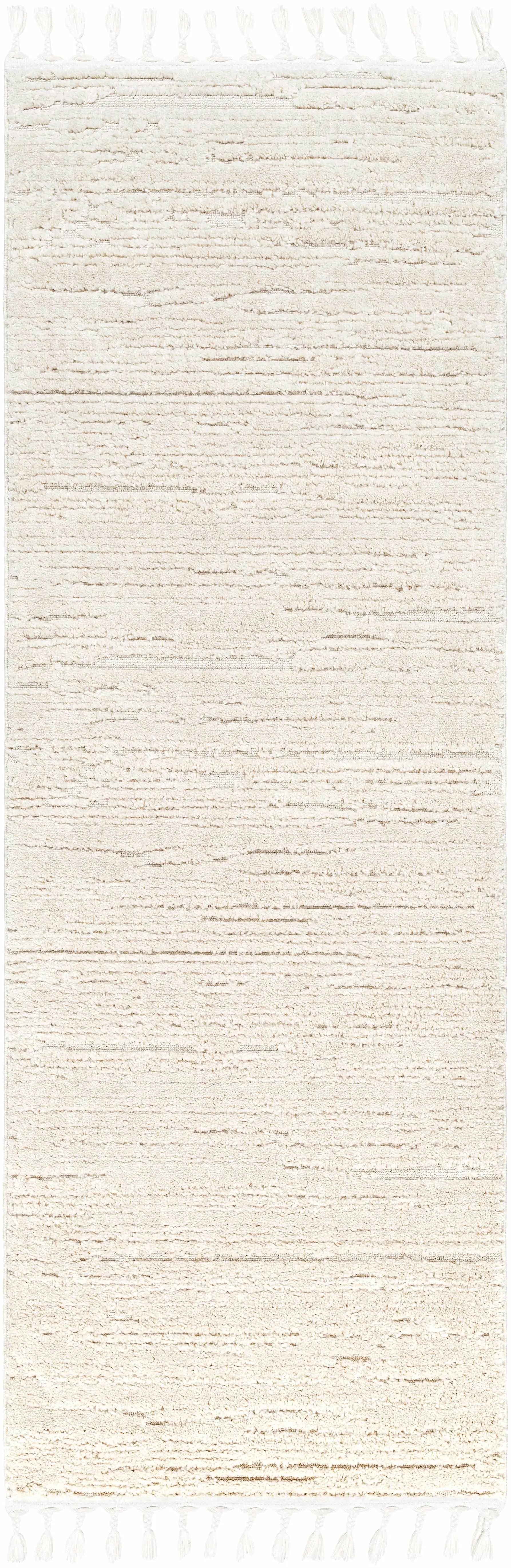 Ibarra Textured Ivory High/Low Pile Rug with Tassels by Boutique Rugs