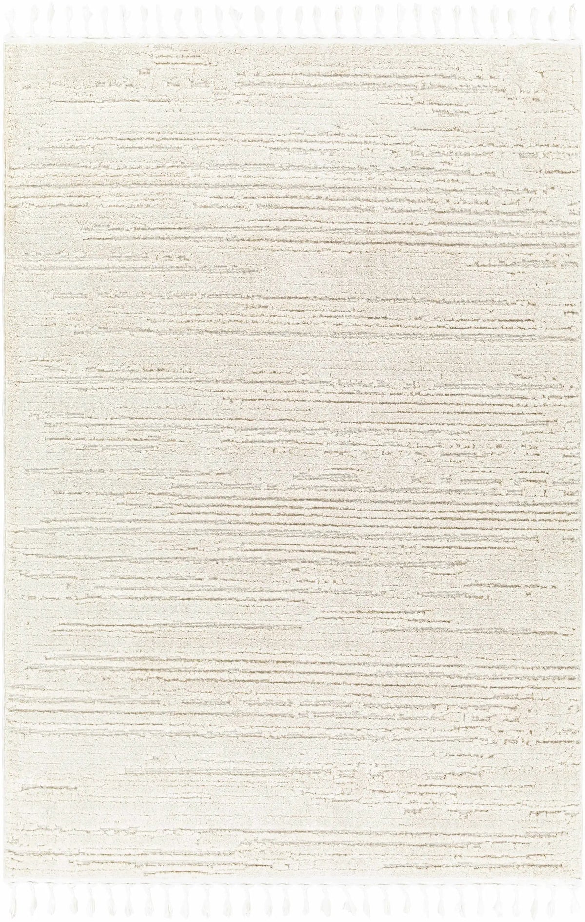 Ibarra Textured Ivory High/Low Pile Rug with Tassels