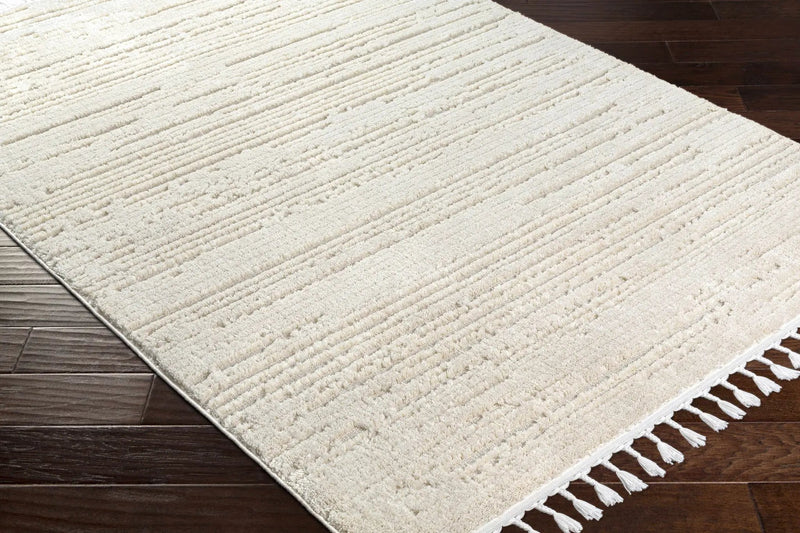 Ibarra Textured Ivory High/Low Pile Rug with Tassels by Boutique Rugs