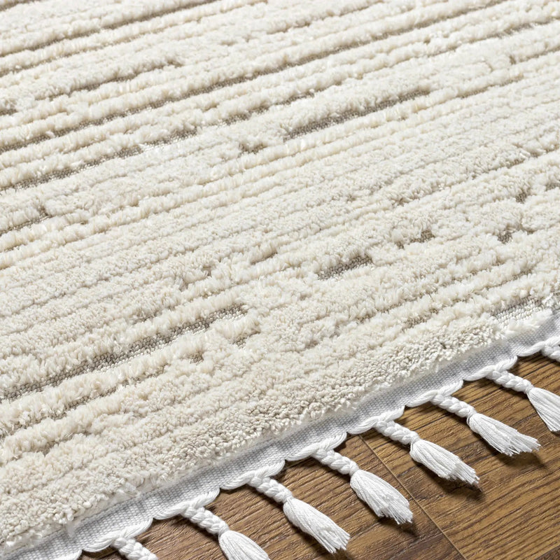 Ibarra Textured Ivory High/Low Pile Rug with Tassels by Boutique Rugs
