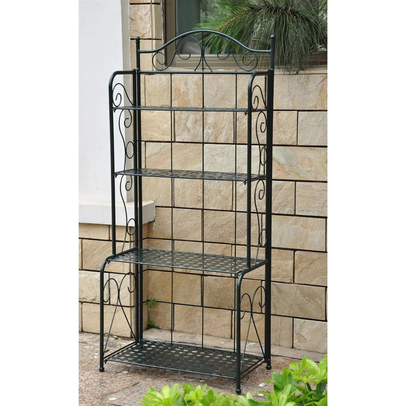 Indoor / Outdoor Folding Iron 4-Shelf Bakers Rack in Bronze with Lattice Shelves by HomePacific