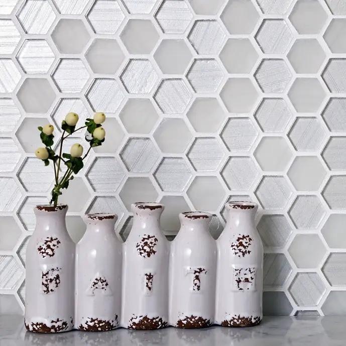 White 12x12 Hexagon Glossy Matte Glass Mosaic Tile (5 pack, 4.83 sq ft/case) by Apollo Tile