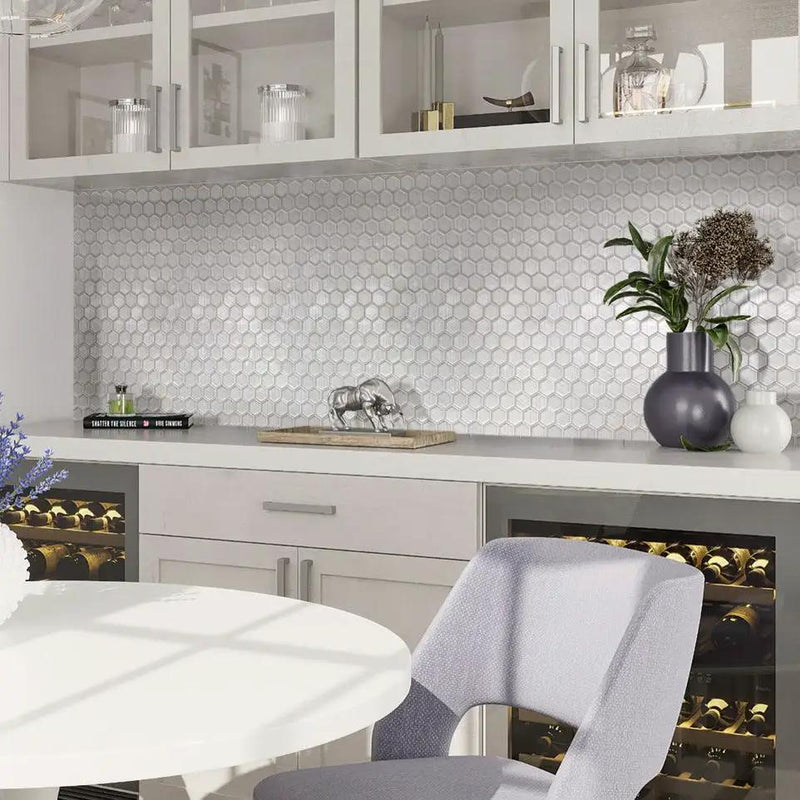 White 12x12 Glossy Matte Hexagon Glass Mosaic Tile (5 pack, 4.83 sq ft/case) by Apollo Tile