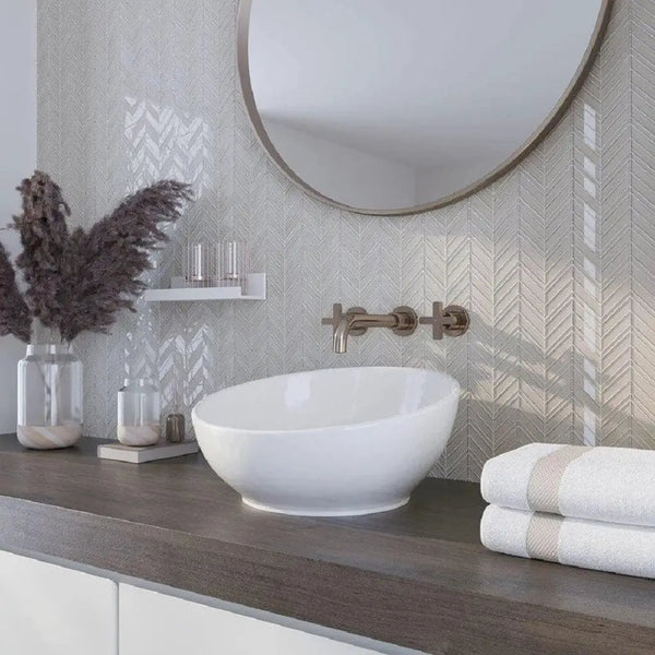 White 10x10 Glossy Matte Chevron Glass Mosaic Tile (5 pack, 3.76 sq ft/case)