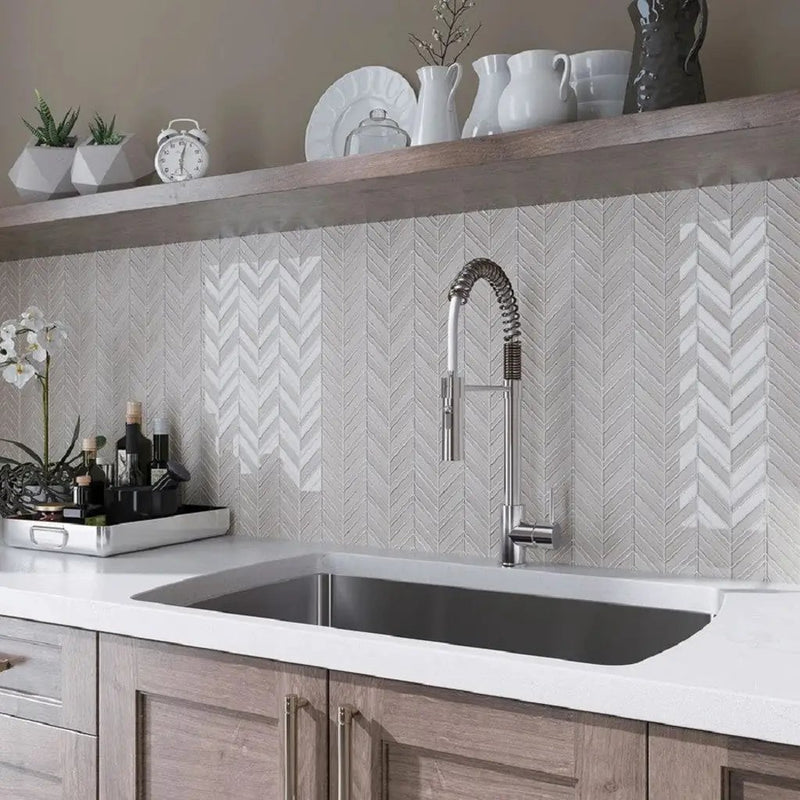 White 10x10 Glossy Matte Chevron Glass Mosaic Tile (5 pack, 3.76 sq ft/case) by Apollo Tile