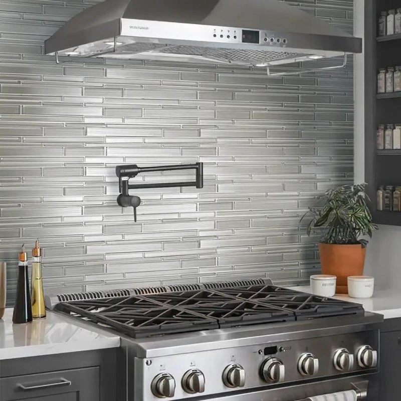 White 12x12 Glossy Matte Sticks Glass Mosaic Tile (5 pack, 5 sq ft/case) by Apollo Tile