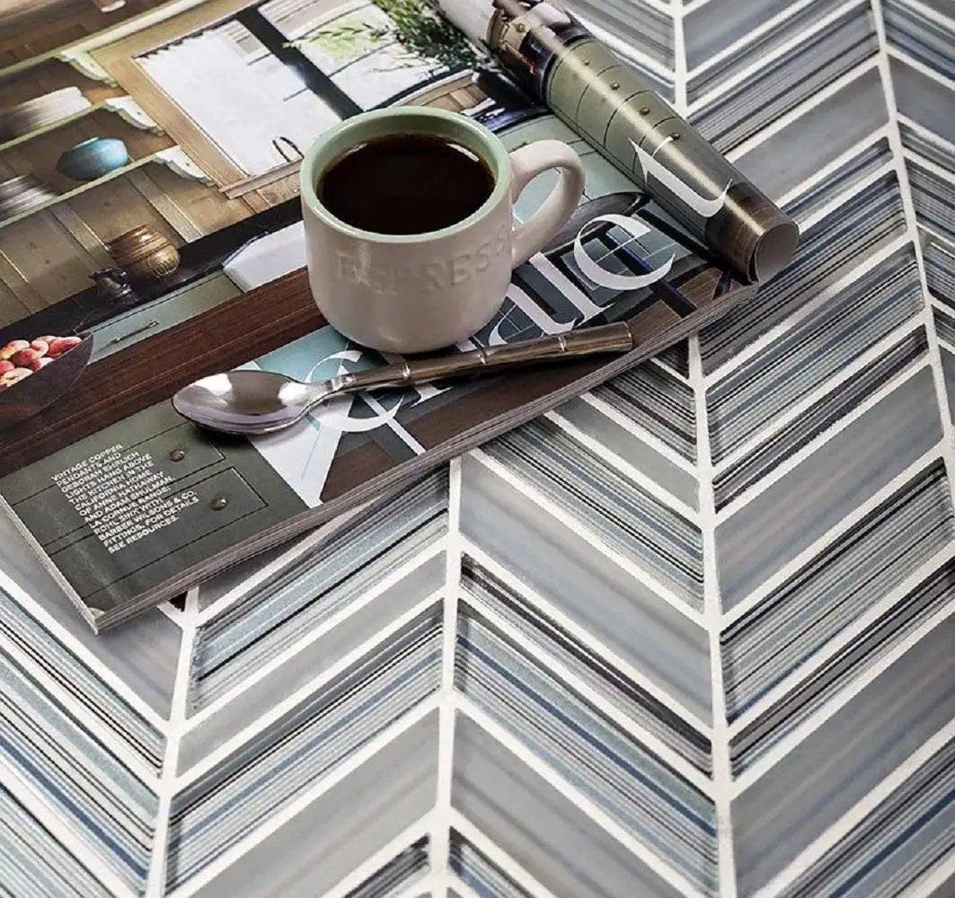 Blue Gray 10x10 Glossy Matte Chevron Glass Mosaic Tile (5 pack, 3.76 sq ft/case) by Apollo Tile