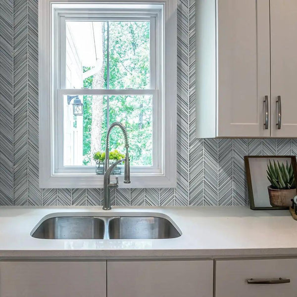 White Blue 10x10 Glossy Matte Chevron Glass Mosaic Tile (5 pack, 3.76 sq ft/case)