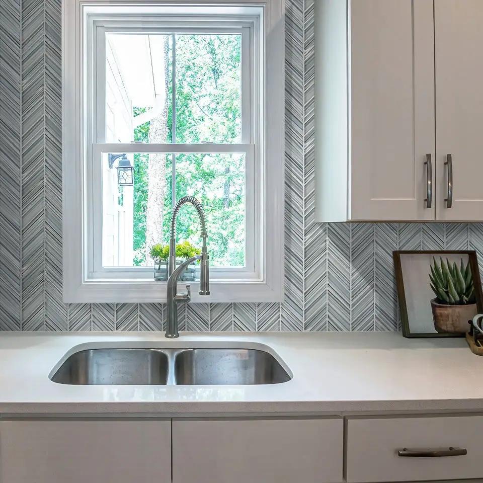 Blue Gray 10x10 Glossy Matte Chevron Glass Mosaic Tile (5 pack, 3.76 sq ft/case) by Apollo Tile