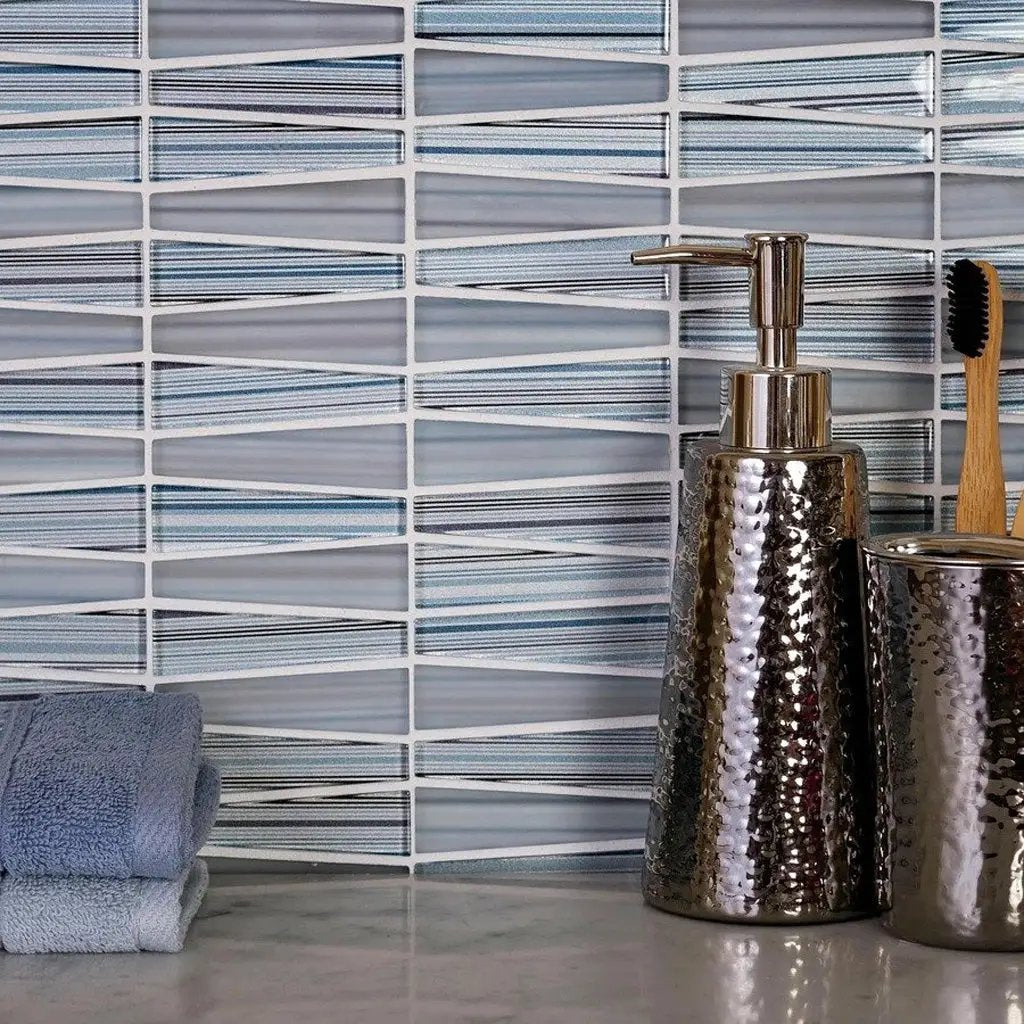 Blue 12x13 Glossy Matte Trapezium Glass Mosaic Tile (5 pack, 5.38 sq ft/case) by Apollo Tile