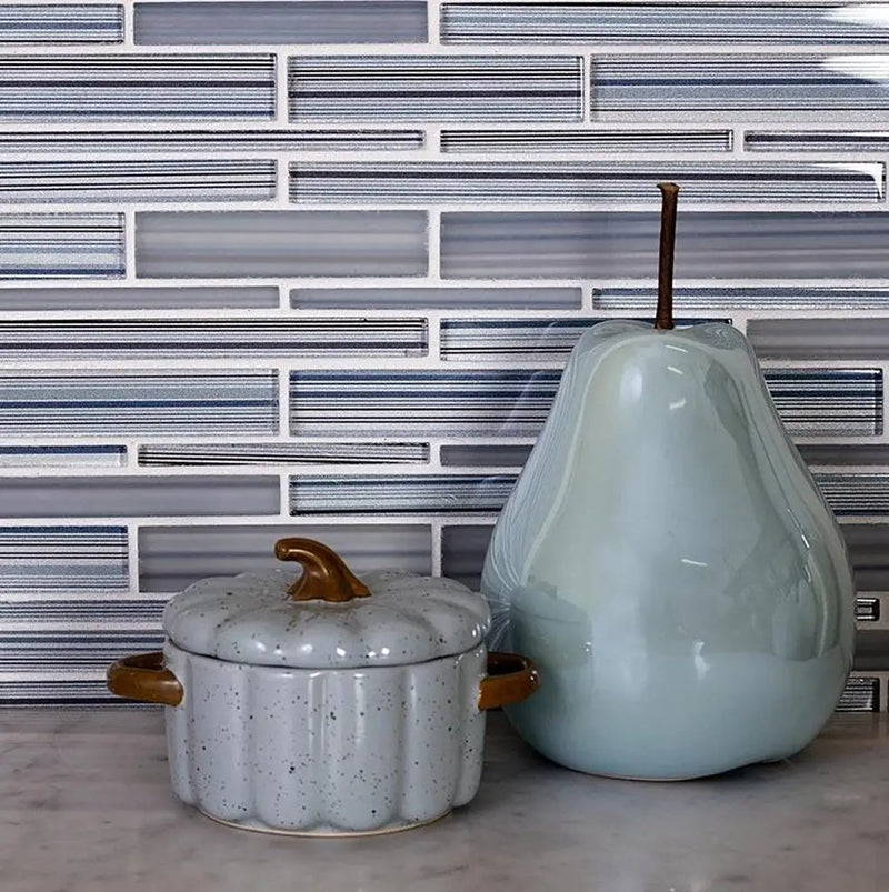 Blue Gray 12x12 Glossy Matte Sticks Glass Mosaic Tile (5 pack, 5 sq ft/case) by Apollo Tile