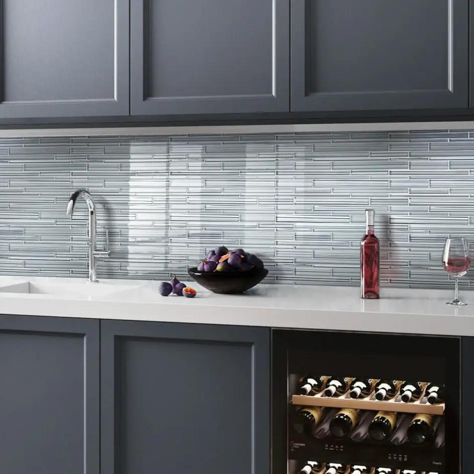 Blue Gray 12x12 Glossy Matte Sticks Glass Mosaic Tile (5 pack, 5 sq ft/case) by Apollo Tile