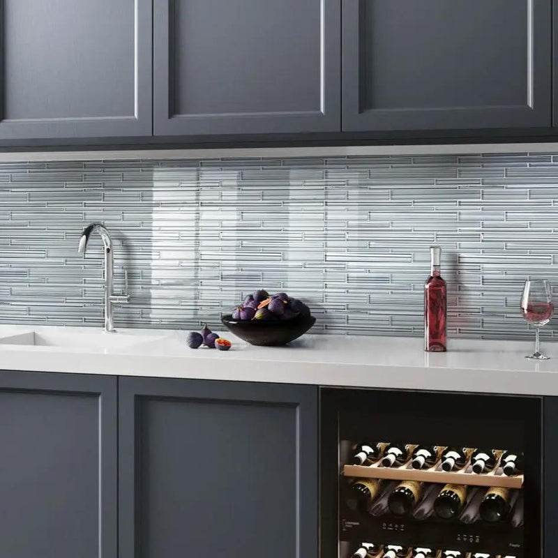 White 12x12 Linear Glossy Matte Glass Mosaic Tile (5 pack, 5 sq ft/case) by Apollo Tile