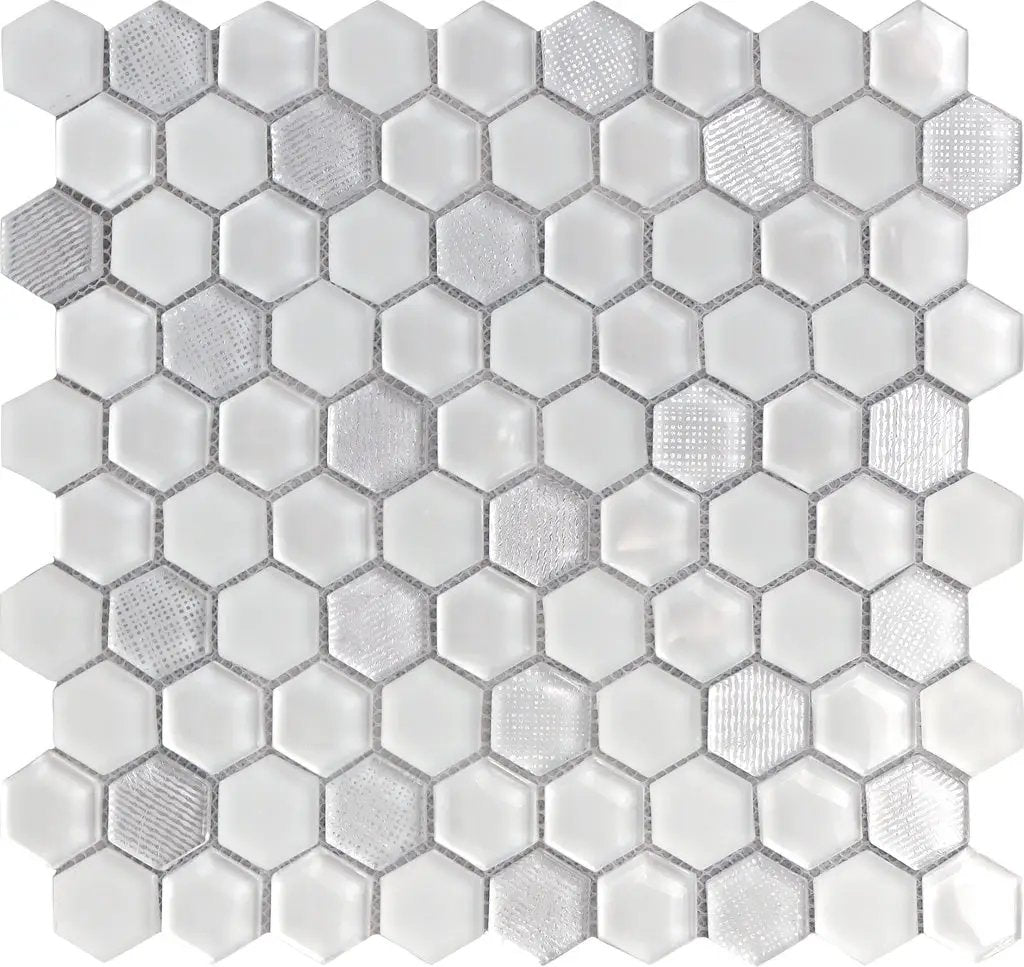 White 12x12 Glossy Matte Hexagon Glass Mosaic Tile (5 pack, 4.83 sq ft/case) by Apollo Tile
