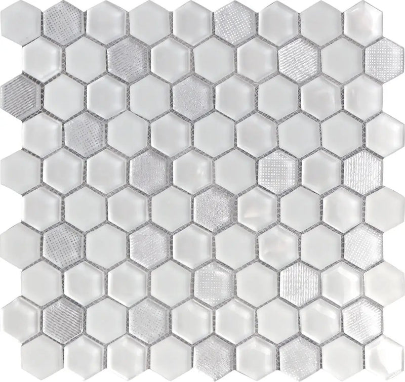 White 12x12 Hexagon Glossy Matte Glass Mosaic Tile (5 pack, 4.83 sq ft/case) by Apollo Tile