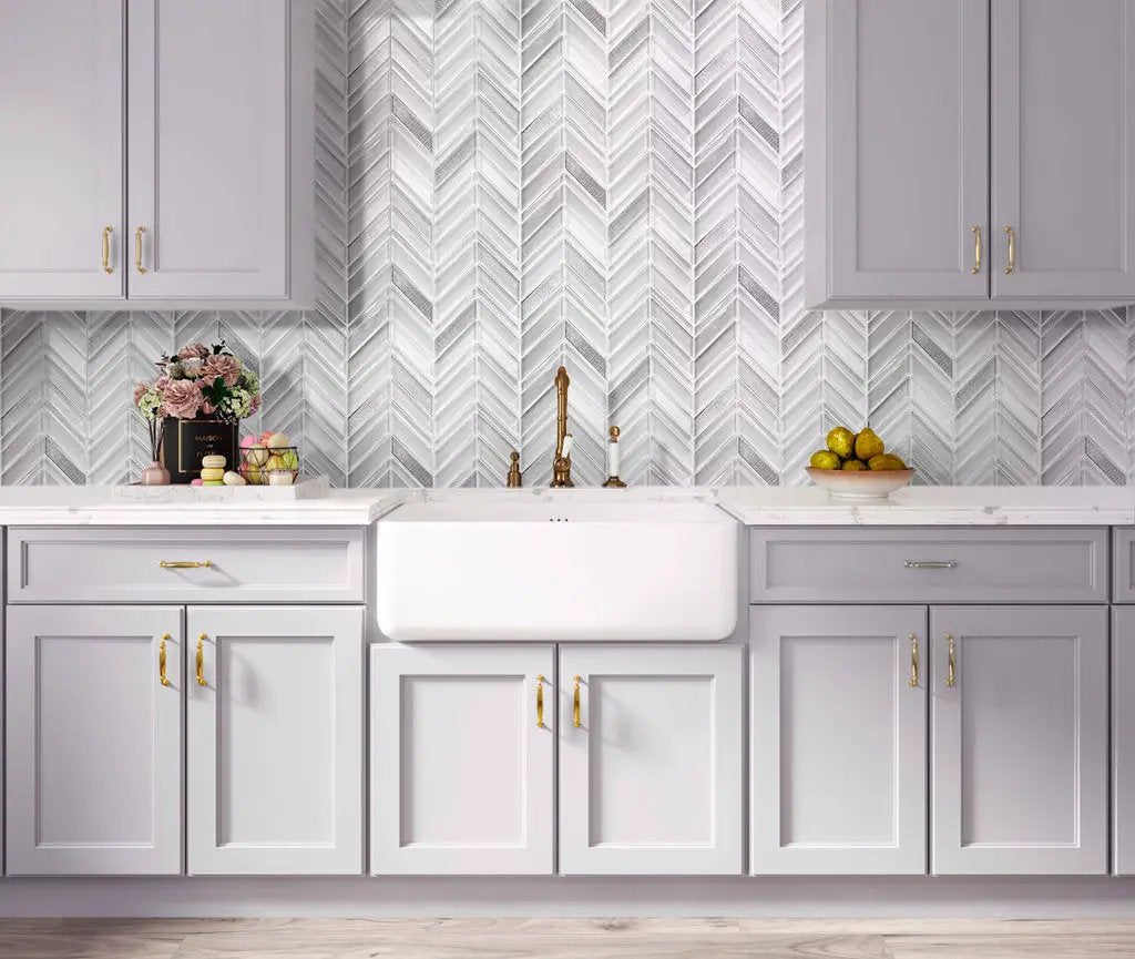White 10x10 Glossy Matte Chevron Glass Mosaic Tile (5 pack, 3.76 sq ft/case) by Apollo Tile