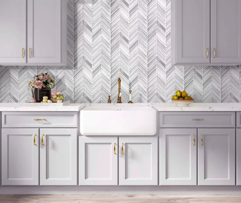 White 10x10 Glossy Matte Chevron Glass Mosaic Tile (5 pack, 3.76 sq ft/case) by Apollo Tile
