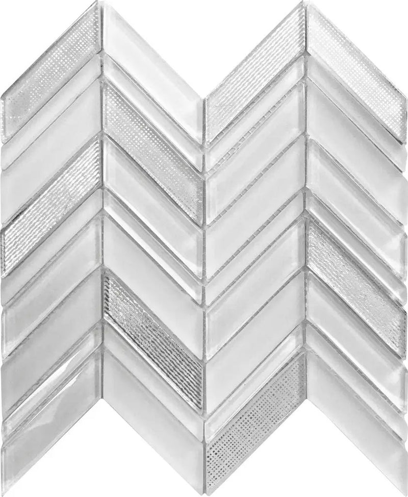 White 10x10 Chevron Glossy Matte Glass Mosaic Tile by Apollo Tile