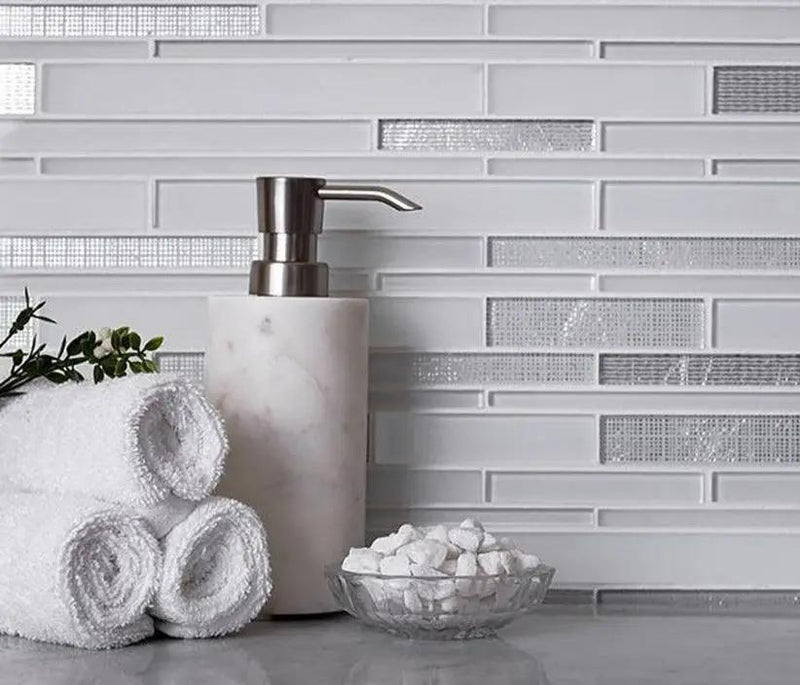 White 12x12 Glossy Matte Sticks Glass Mosaic Tile (5 pack, 5 sq ft/case) by Apollo Tile