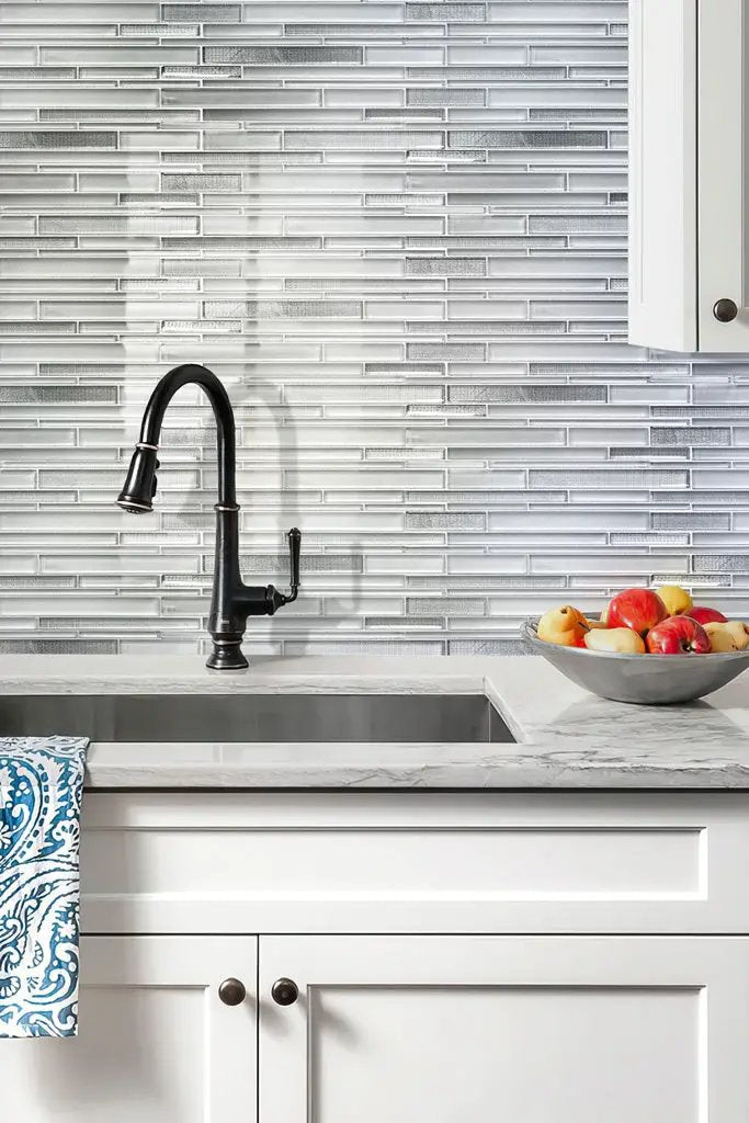 White 12x12 Glossy Matte Sticks Glass Mosaic Tile (5 pack, 5 sq ft/case) by Apollo Tile