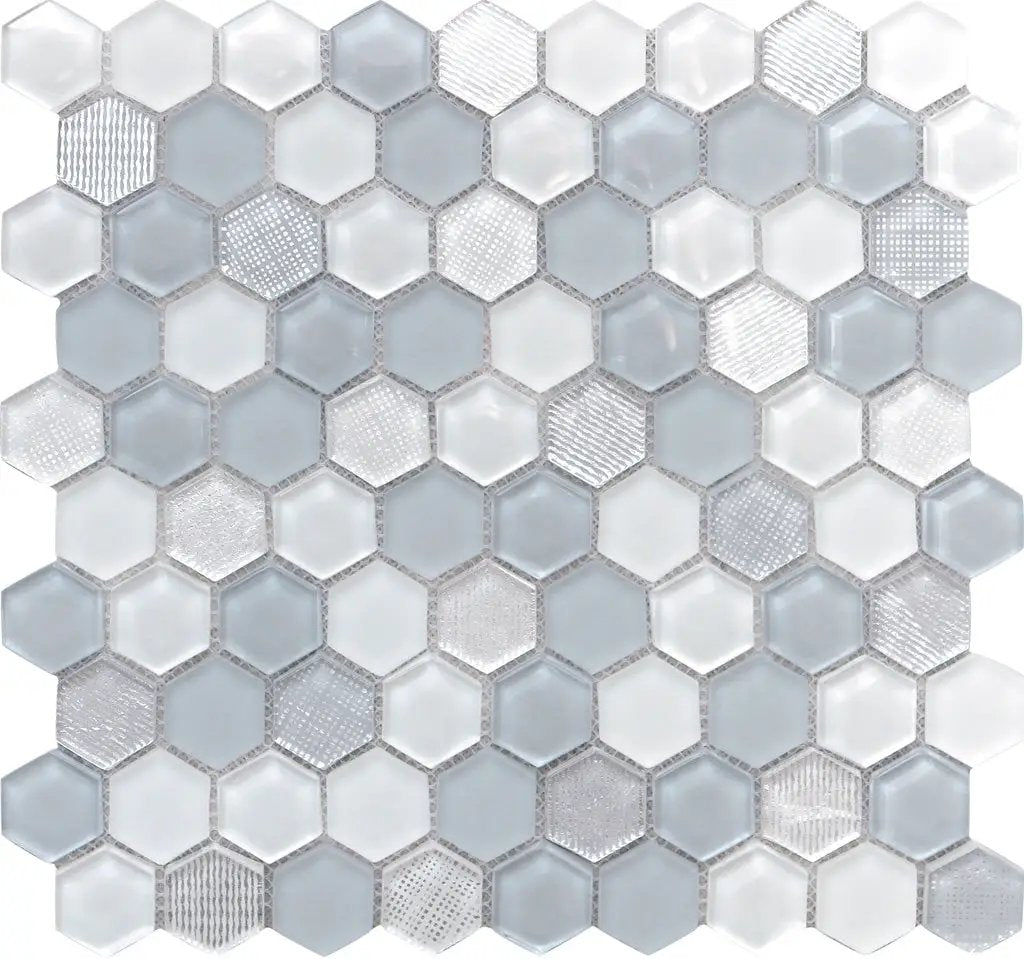 Blue Gray 12x12 Glossy Matte Hexagon Glass Mosaic Tile (5 pack, 4.83 sq ft/case) by Apollo Tile