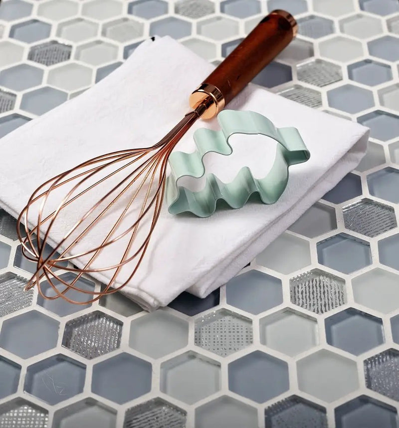 Light Blue 12x12 Glossy Matte Hexagon Glass Mosaic Tile (5 pack, 4.83 sq ft/case) by Apollo Tile