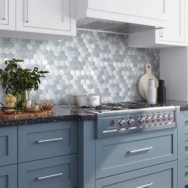 Blue Gray 12x12 Glossy Matte Hexagon Glass Mosaic Tile (5 pack, 4.83 sq ft/case)