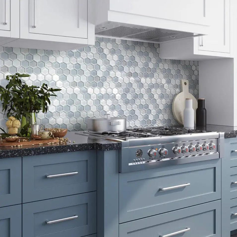 Light Blue 12x12 Glossy Matte Hexagon Glass Mosaic Tile (5 pack, 4.83 sq ft/case) by Apollo Tile
