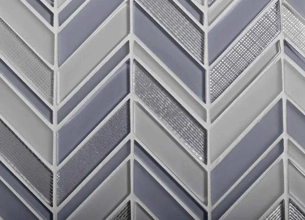 Blue Gray 10x10 Glossy Matte Chevron Glass Mosaic Tile (5 pack, 3.76 sq ft/case) by Apollo Tile