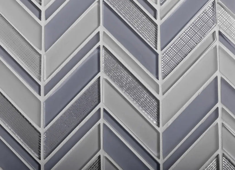 Blue Gray 10x10 Glossy Matte Chevron Glass Mosaic Tile (5 pack, 3.76 sq ft/case) by Apollo Tile