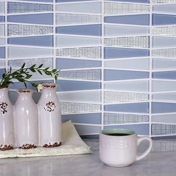 White Blue 12x13 Glossy Matte Trapezium Glass Mosaic Tile (5 pack, 5.38 sq ft/case)