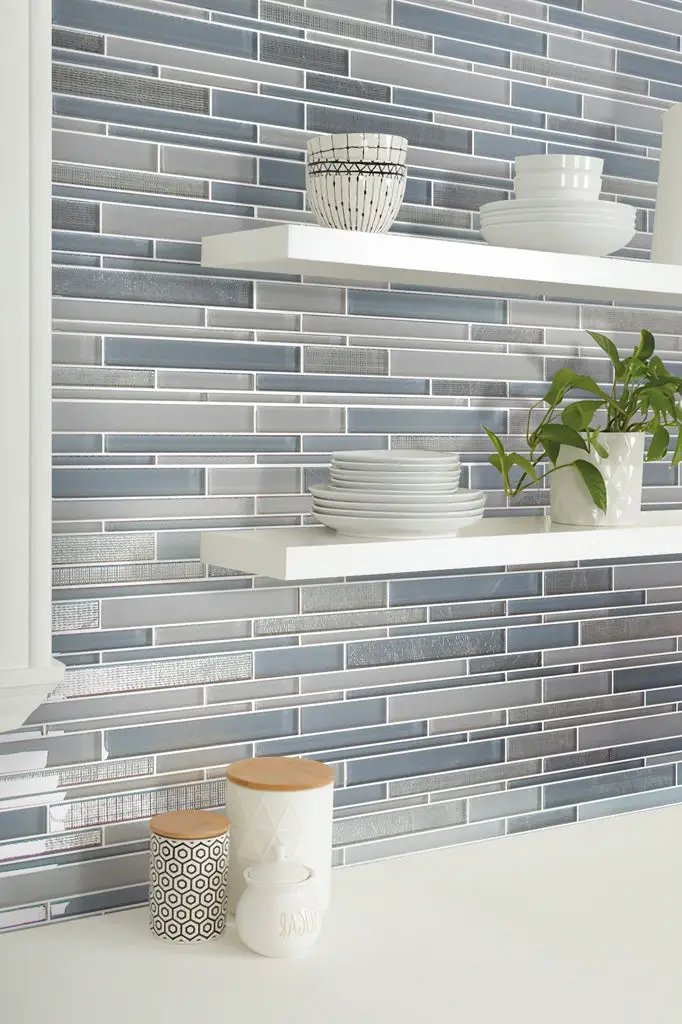 White Blue 12x12 Glossy Matte Sticks Glass Mosaic Tile (5 pack, 5 sq ft/case) by Apollo Tile