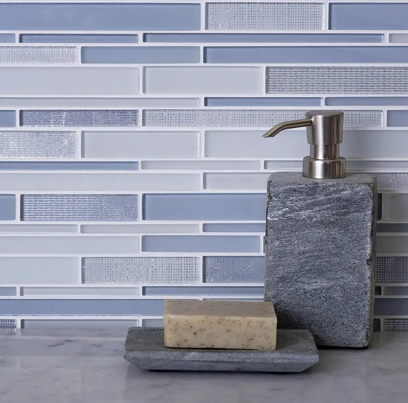 White Blue 12x12 Glossy Matte Sticks Glass Mosaic Tile (5 pack, 5 sq ft/case) by Apollo Tile