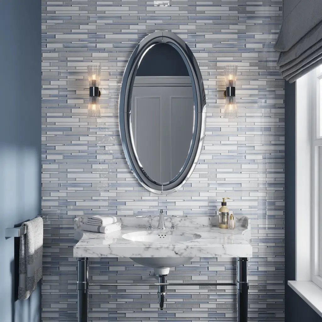 White Blue 12x12 Glossy Matte Sticks Glass Mosaic Tile (5 pack, 5 sq ft/case) by Apollo Tile